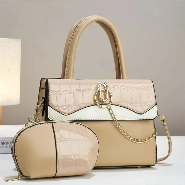 Contrasting Colors Splicing Crocodile Pattern Handbag Fashion Bright Leather Shoulder Composite Bag