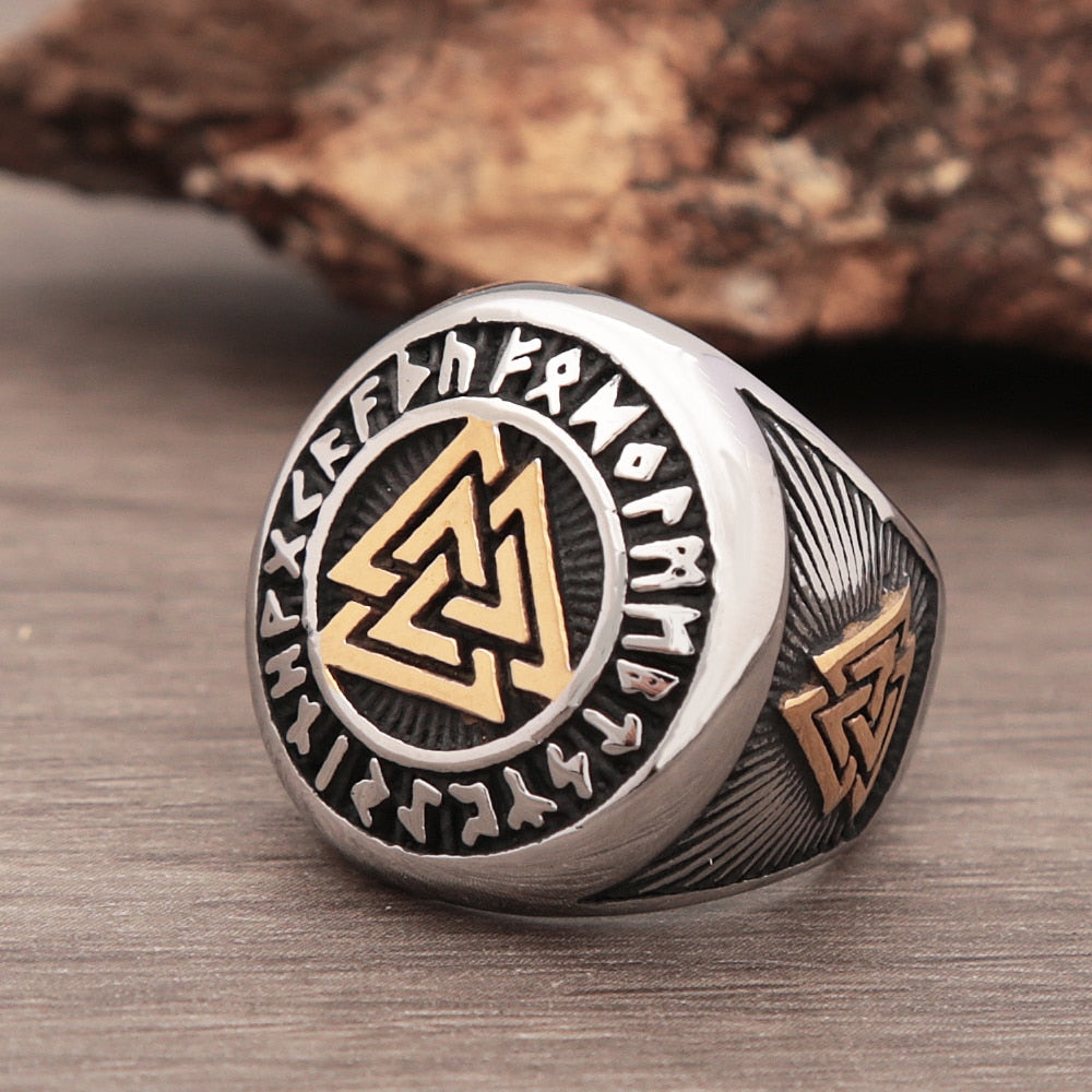 Vintage Stainless Steel Viking Valknut Ring Men