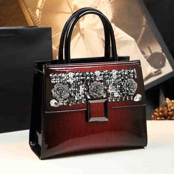 Elegant Shiny Women Diamond Bag Luxury Patent Leather Ladies Shoulder Handbag