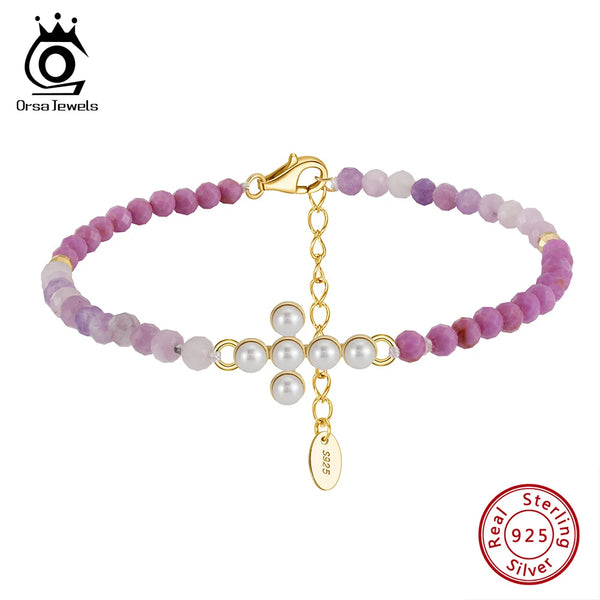 Women's Full Purple Mica Bracelet With Freshwater Pearls 925 Silver