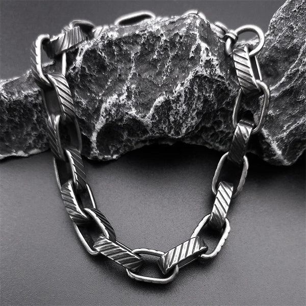 Hip Hop Men Link Chain Bracelets & Bangles Stainless Steel Black Color