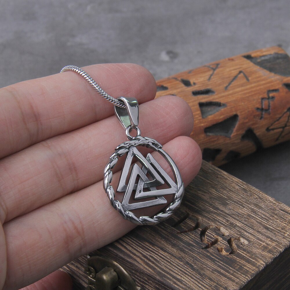 Stainless Steel Viking Necklace - Small Size Ouroboros Pendant