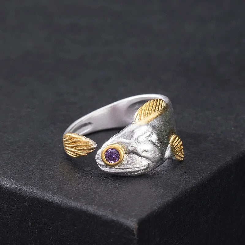 Vintage 100% 925 Sterling Silver Arowana Ring For Men