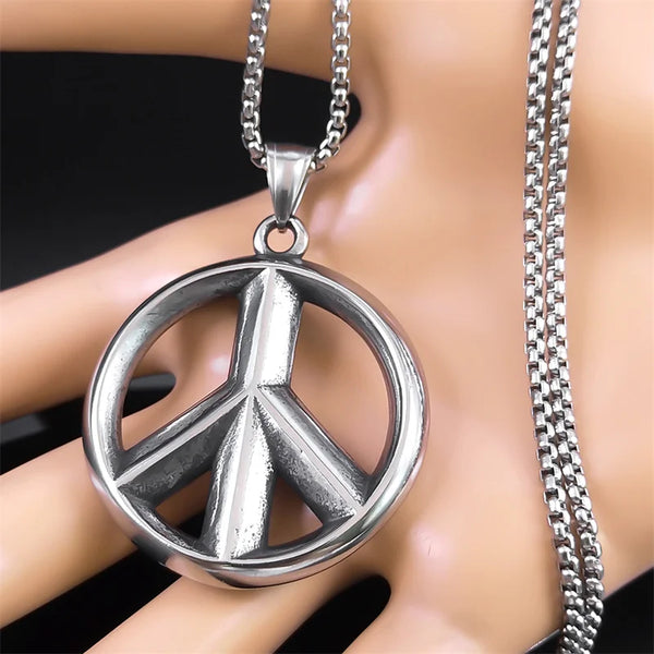 Vintage Punk Love Peace Sign Pendant Necklace for Women Men