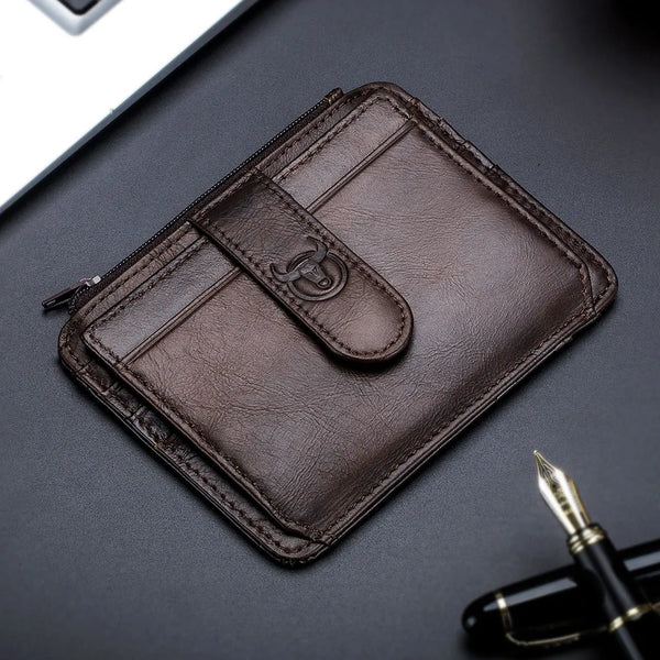 Genuine Leather RFID Blocking Zipper Card Holder Credit Cart Wallet Mini Slim Wallet Card & Id Holders