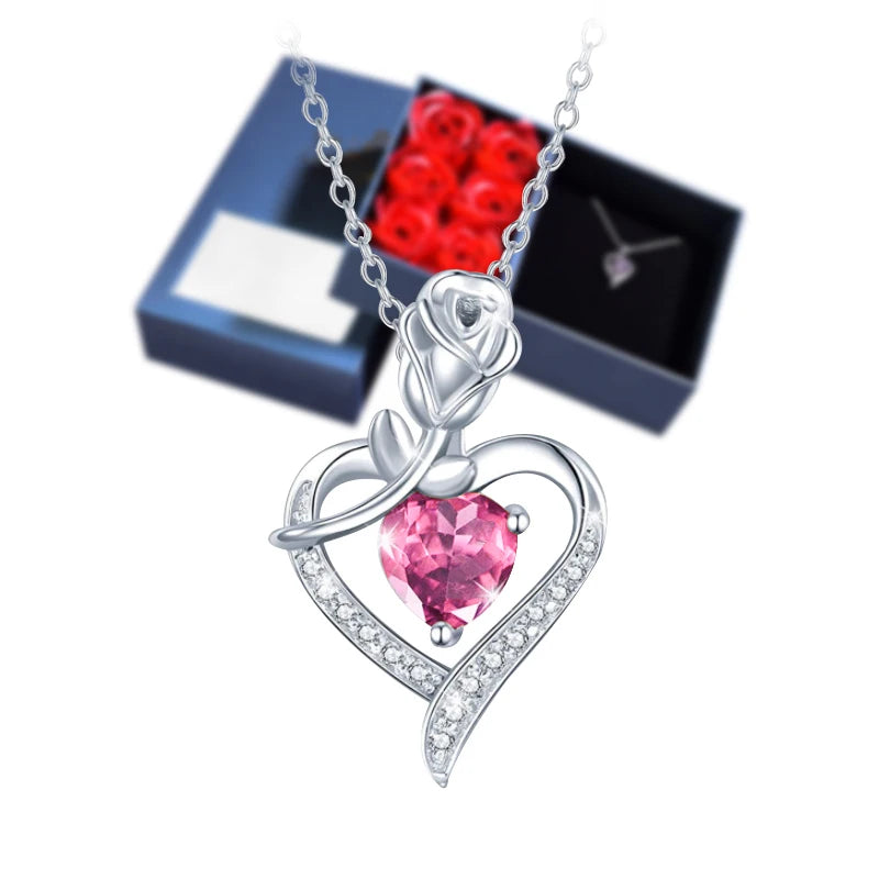 Crystal Heart Pendant Necklace In Soap Eternal Rose Box Set Mother's Day Birthday Valentine Necklace Jewelry Gifts