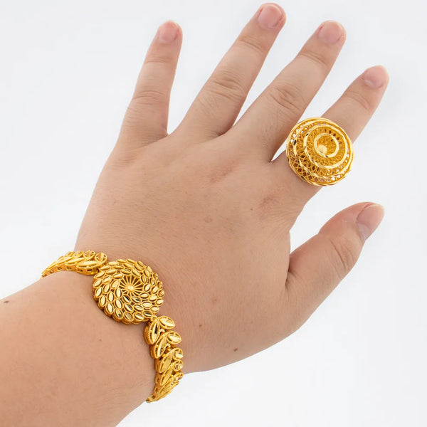 France Luxury Chain Cuff Bangle and Ring Set for Women