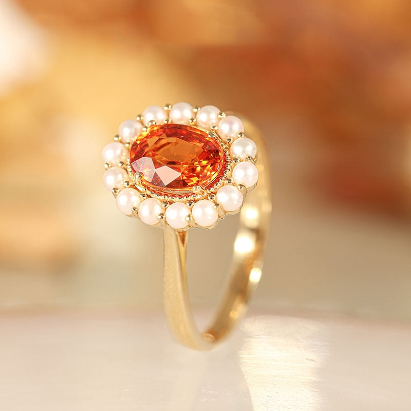 Original new S925 silver orange ruby oval ladies ring