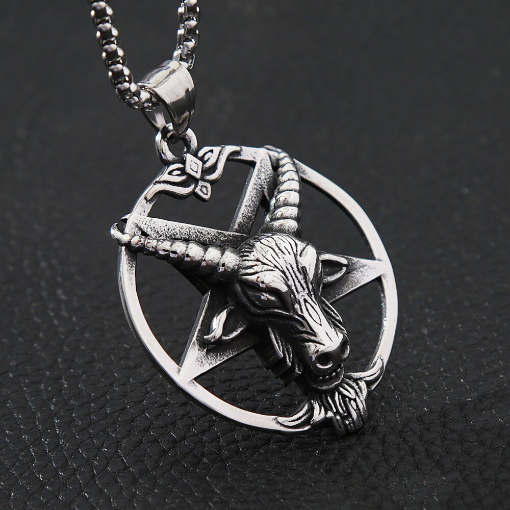 Gothic Lucifer Satan Sheep Head Pendant Necklace Men's Chain