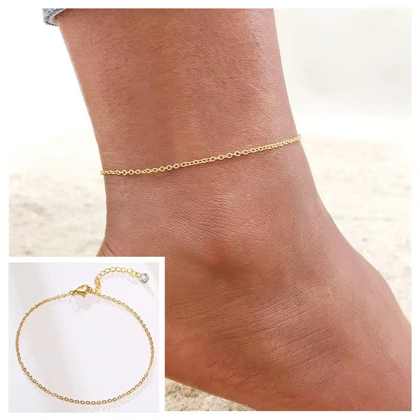 Stainless Steel Curb Cuban Chain Link Ankle  Women