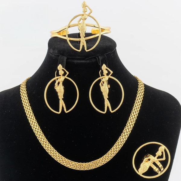 Elegant Women's Jewelry Set Dubai 18K Gold Plated Earrings for Women