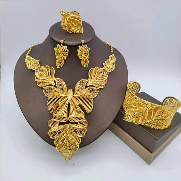 Big Gold Plated  Dubai Necklace Earrings Jewelry Set for Women