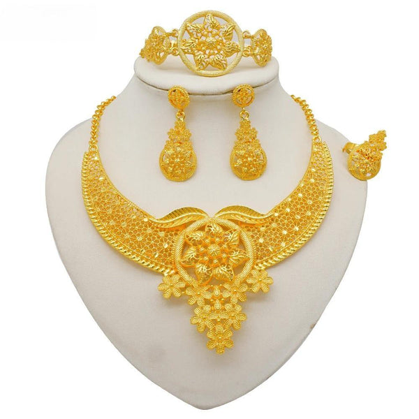 Fashion Dubai Gold Color Nigerian Costume Gold Color Bridal Necklace Sets