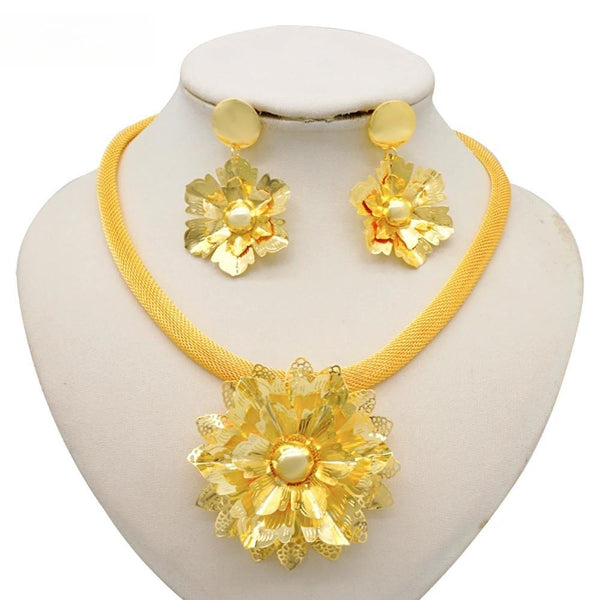 Dubai African Gold Color Indian Earring & Necklace Jewelry Sets For Women