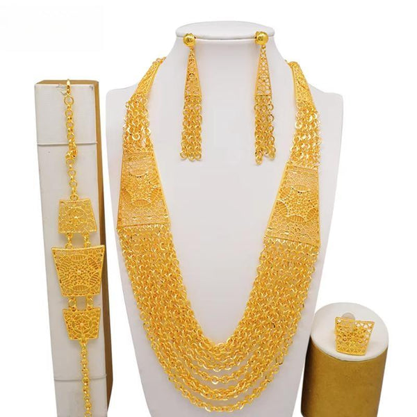 Trendy Nigerian Dubai Gold Color Jewelry Set For Women