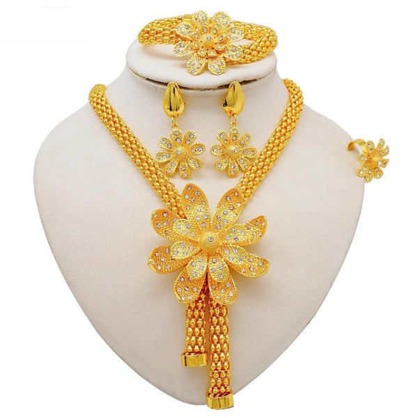 Fashion Dubai Gold Color Big Flower  Jewelry Set For Women