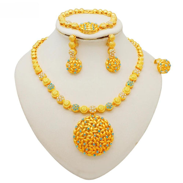 Fashion Dubai Round Crystal Pendat Necklace African Bead Jewelry Sets