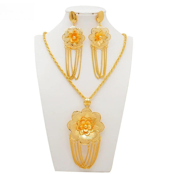 Fashion Flower Dubai Gold Color Jewelry Sets For Women