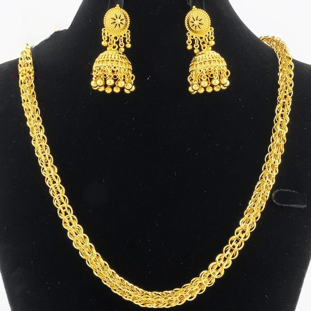 African Chain 60cm Dubai Gold Color Necklace Long Tassel Earrings Party Jewelry Set