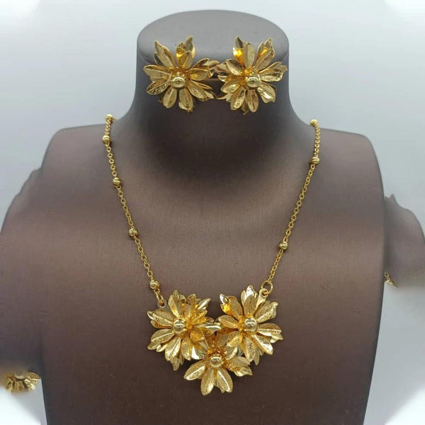 African 18K Gold Color Necklace Earrings For Women