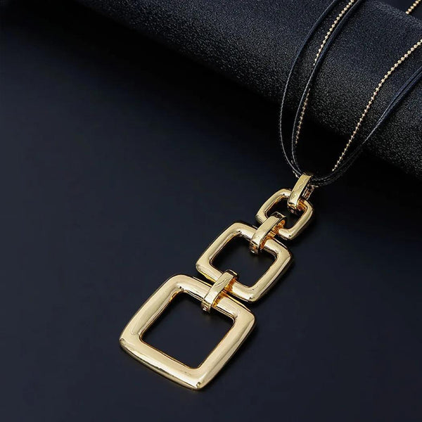 Gold Color Big Square Long Chains Collares Necklace