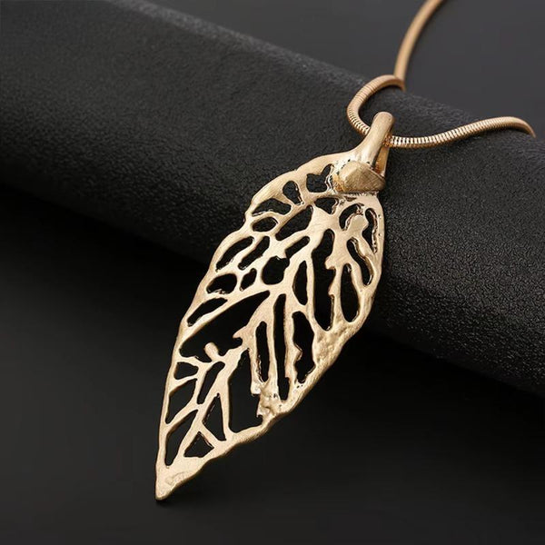 Vintage Gold Color Hollow Big Leaf Necklace for Women