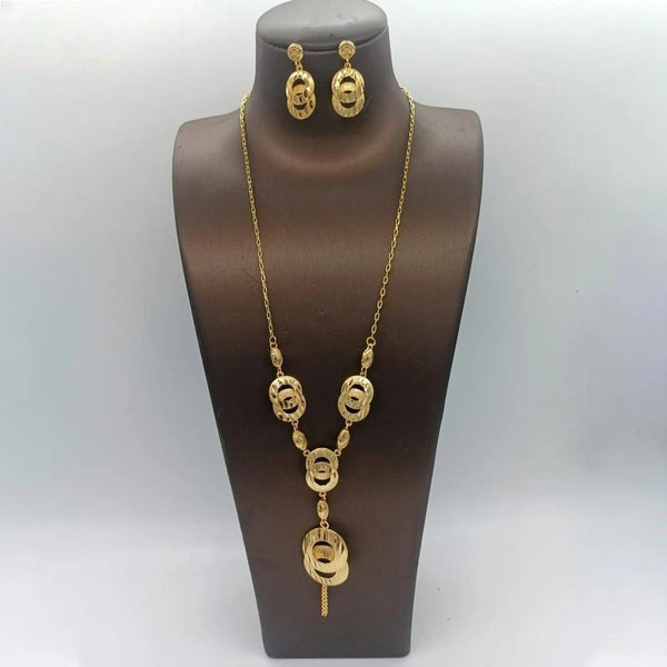 African Gold Color Necklace Earrings Dubai Women Round Jewelry Set