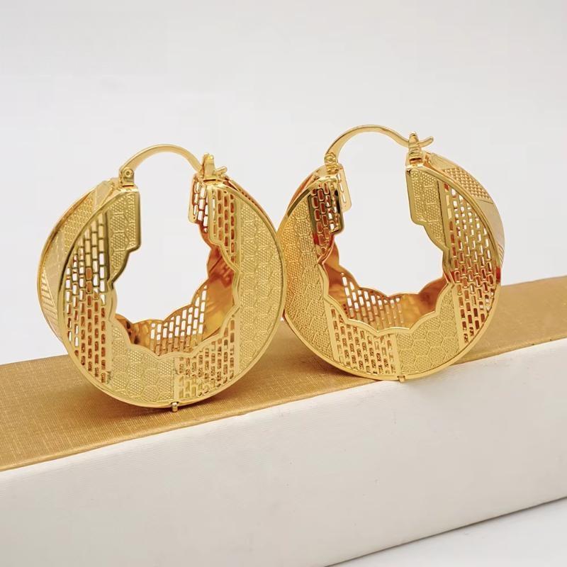 Newest African Gold Color Drop Earrings Hollow Out Round Clip Earring Cute Earrings