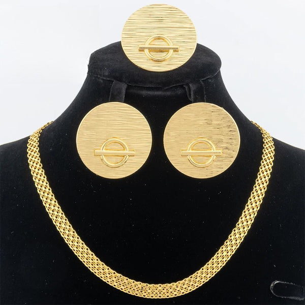 Gold Plated Luxury Jewelry Dubai Gold Color Necklace Round Earring Ring