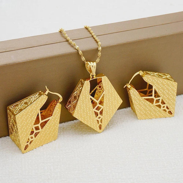 Dubai Gold Color  Trendy African Pendent Animal Print Necklace Copper Earrings Sets