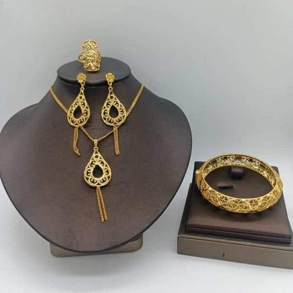 Ethiopia Gold Color Classic Drop Earrings Necklace Bangle Ring Jewelry Set