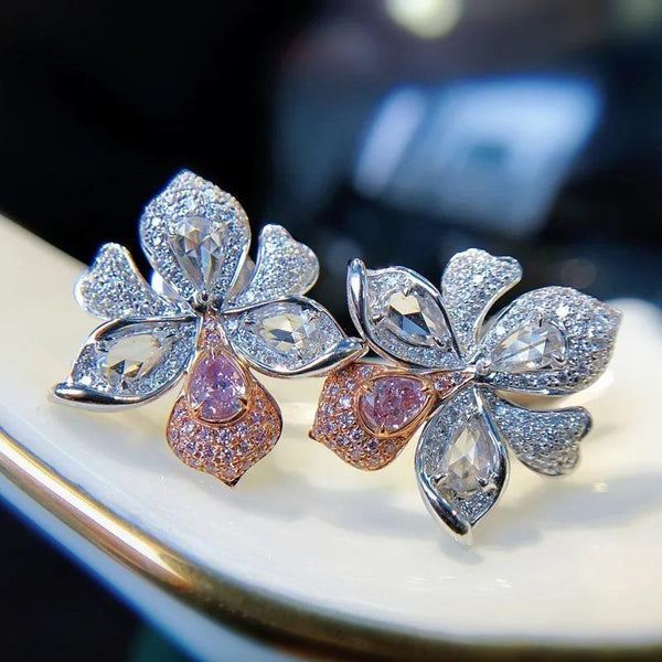 Luxury Romantic Clover Orchids Stud Earrings For Women