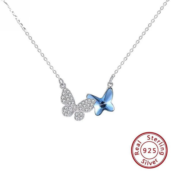 Silver 925 Luxury Pendants Neck Chains Butterfly Necklace Crystal Party Anniversary Jewelry for Women