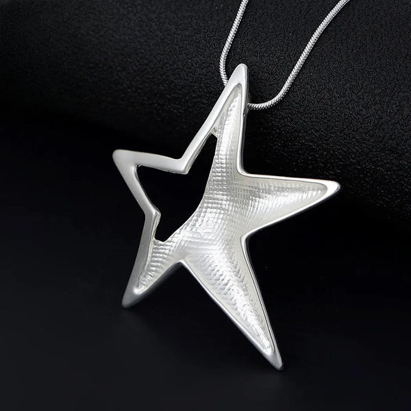 Silver Color Star Necklace Jewellery for Women Suspension Trendy Long Chain Jewelry Pendants