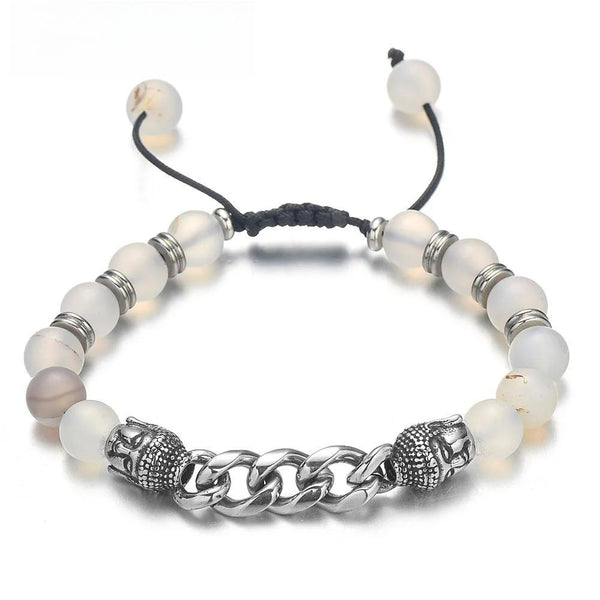 Wolf Buddha Weave Adjustable Bracelet Stainless Steel Anchor Natural Stone Beaded Bracelets