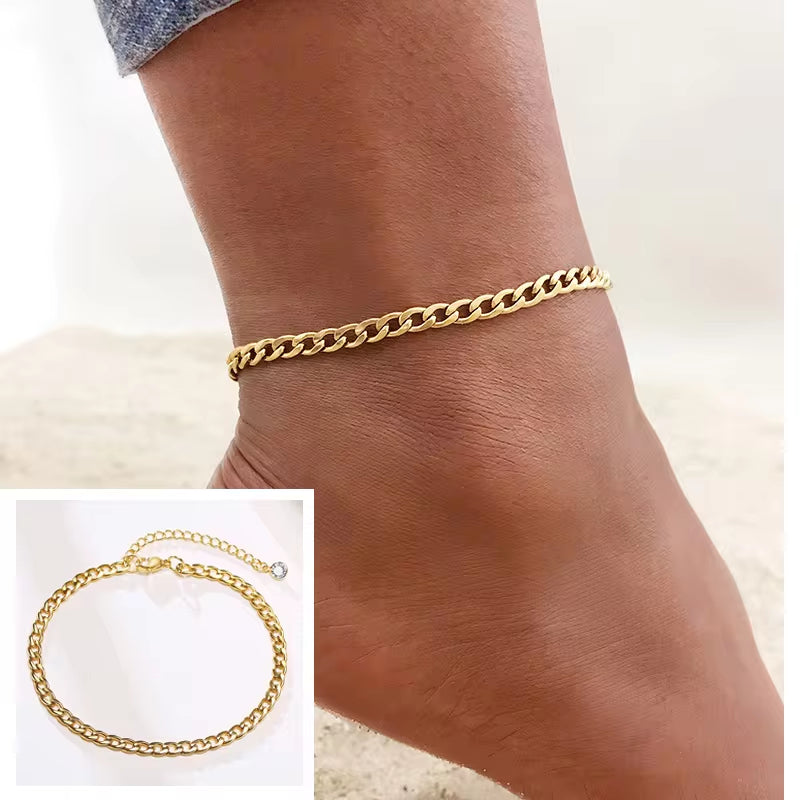 Stainless Steel Curb Cuban Chain Link Ankle  Women