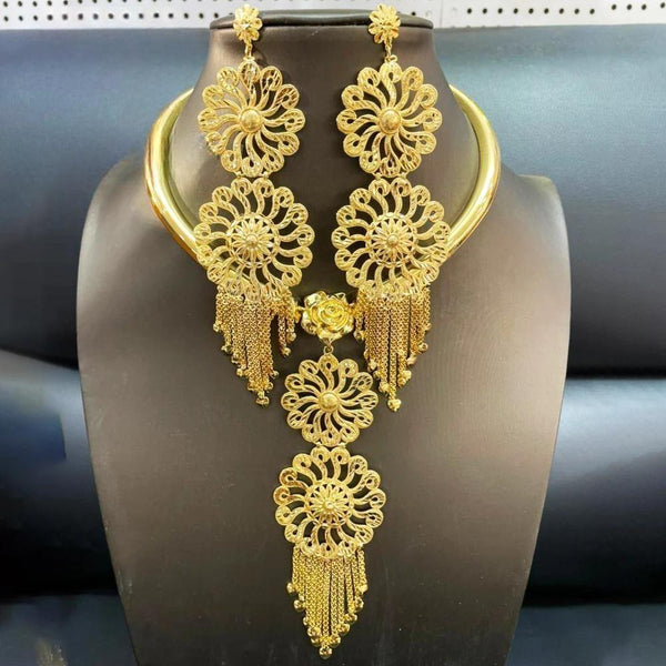 Dubai  Gold Color Large Drop Earrings Pendant Necklace Banquet Wedding Jewelry Set