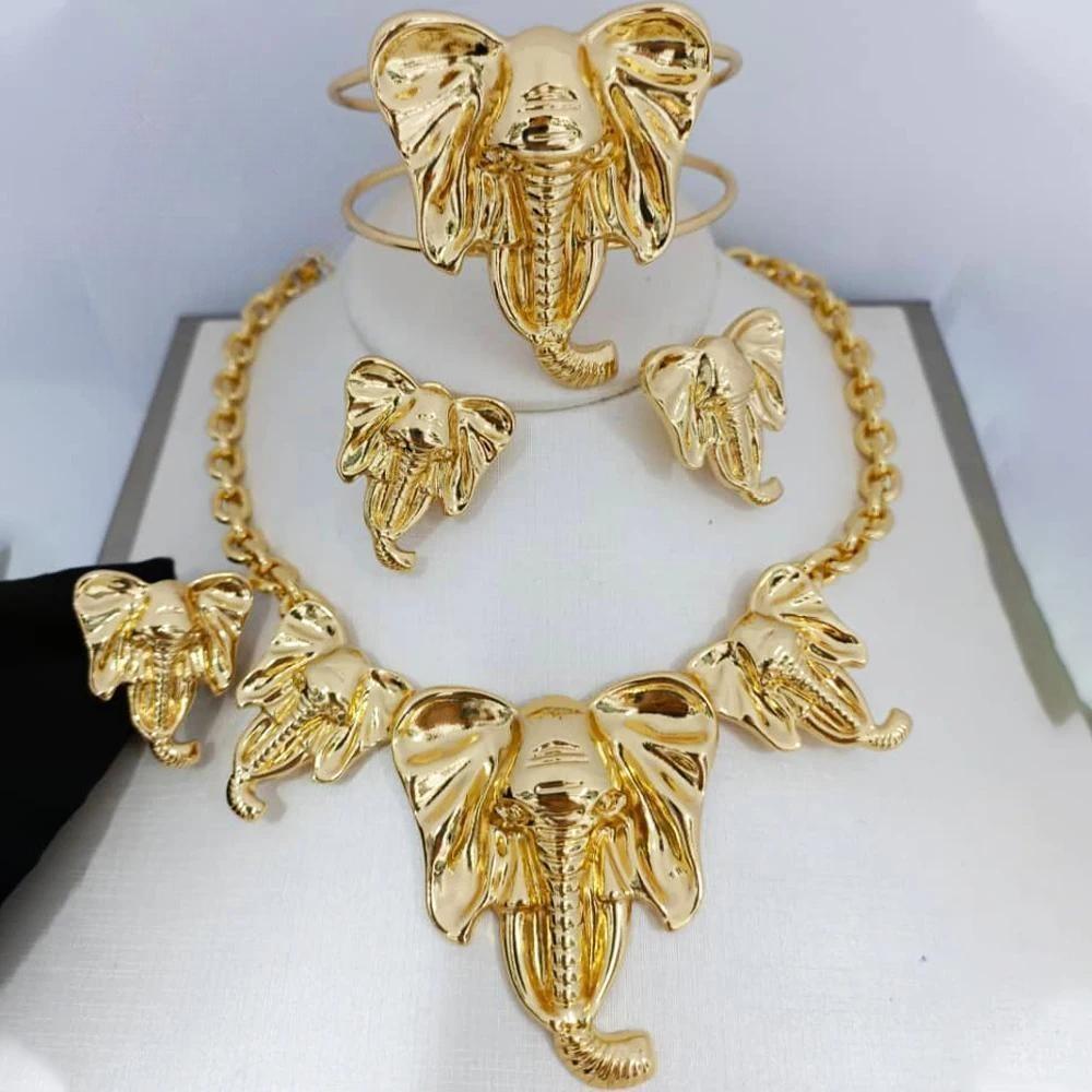 Dubai Gold Color Jewelry Set For Women Copper Earring Necklace