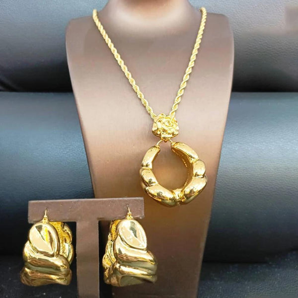 Fashion Gold Plated Copper Chain For Women Earrings Pendant Necklace Jewelry Sets