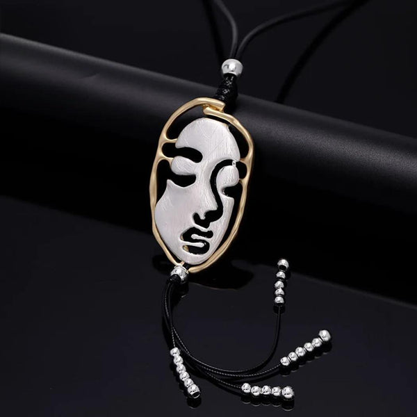 Vintage Face Shape Mask Pendant New in Long Collares Chains Necklace for Women