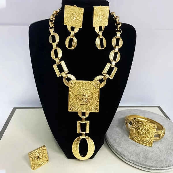 Gold Color African  Earring Necklace Bracelet Ring For Women