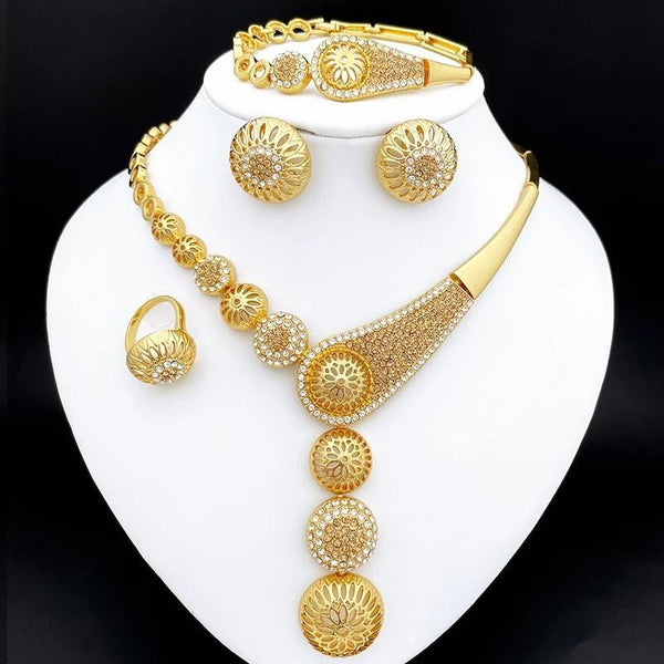 Necklace For Women Dubai Jewelry Set Large Pendant Round Earrings Big Bracelet