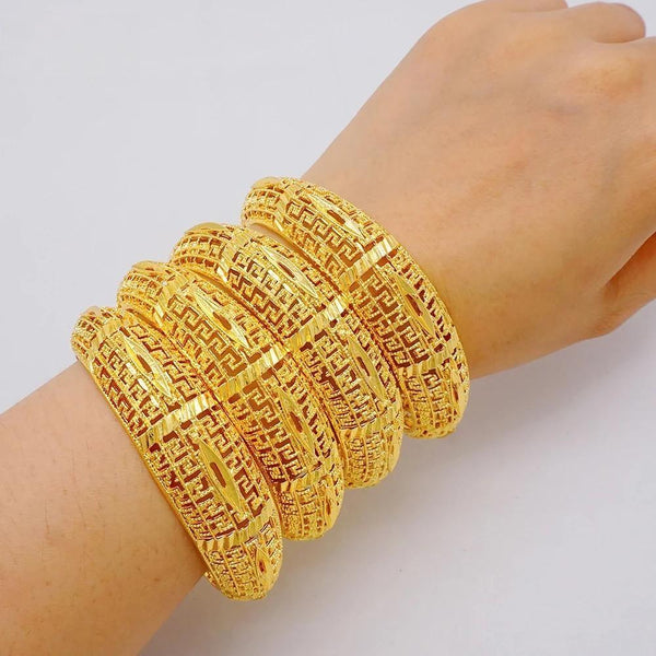 4PCS/Lot Dubai African Gold Color Bangles For Women