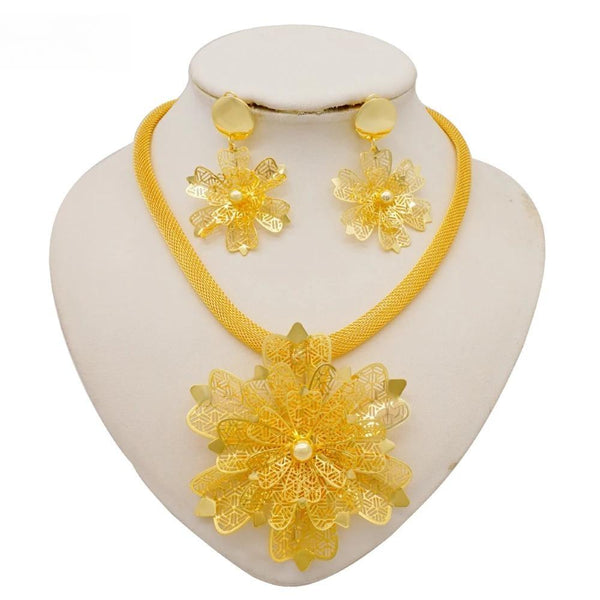 Fine Morocco Jewelry 2pcs Necklace&Earring Dubai Flower Necklace Sets