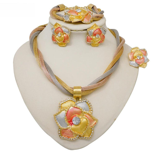 Luxury Jewelry Sets For Women Flower Pendant Dubai African Gold Color Jewelry Sets