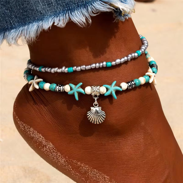 Vintage Shell Beads Starfish Turtle Anklets For Women