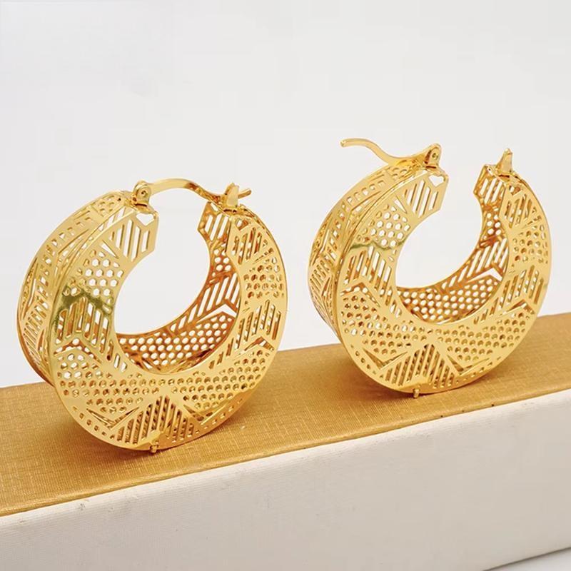 Newest African Gold Color Drop Earrings Hollow Out Round Clip Earring Cute Earrings