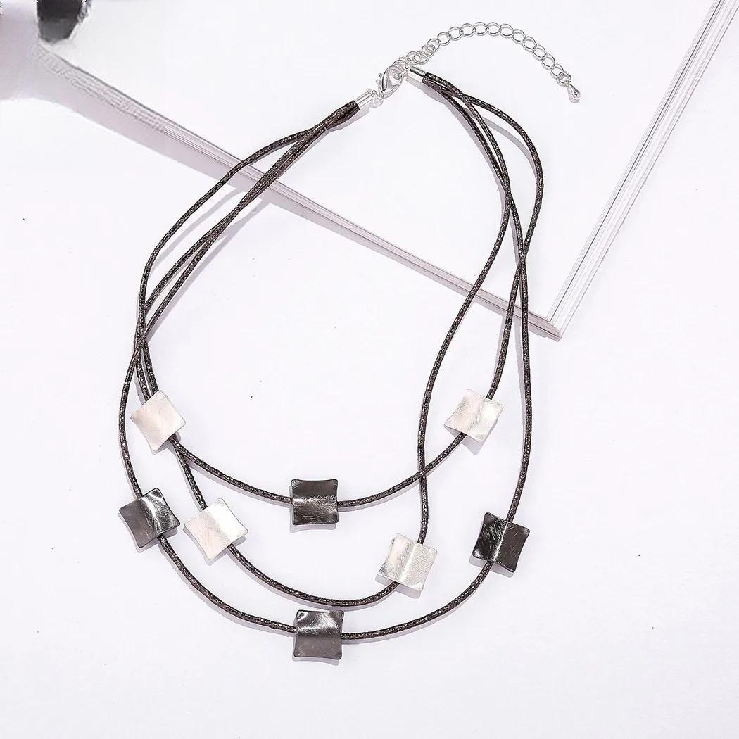 New in Chains Squares Necklace Modern Geometric Neck Chokers