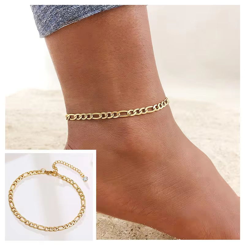 Stainless Steel Curb Cuban Chain Link Ankle  Women