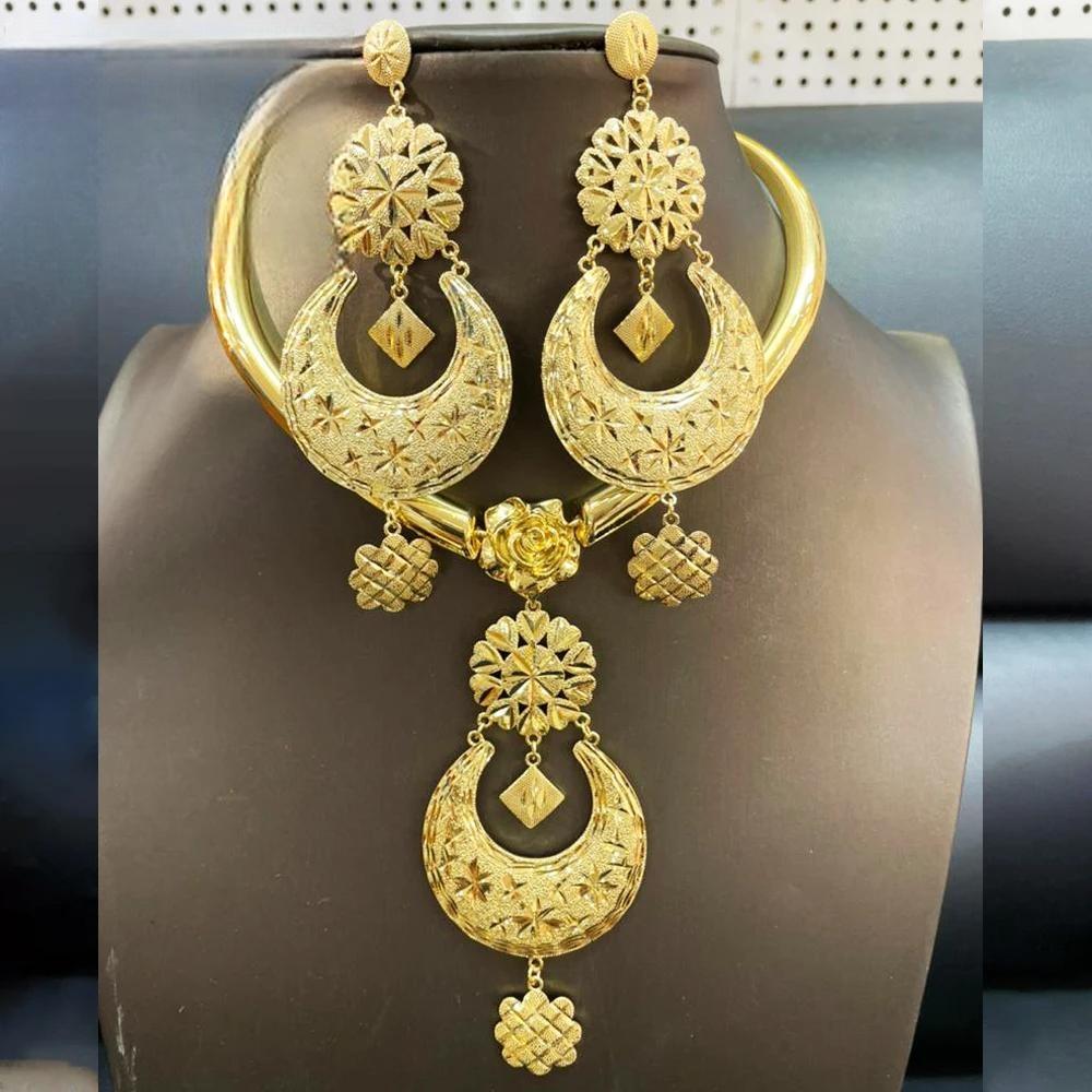 Dubai  Gold Color Large Drop Earrings Pendant Necklace Banquet Wedding Jewelry Set